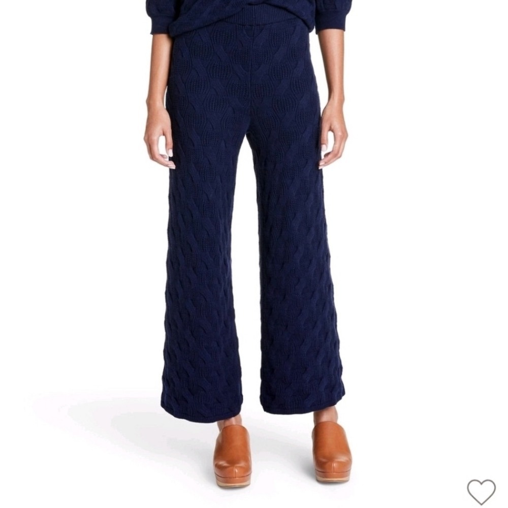 Rachel Comey X Target Cable Knit Wide Leg Pants‎ Size S Navy Wool Blend Preppy